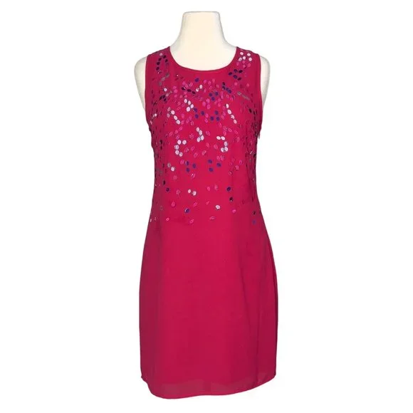 Badgley Mischka | Dresses | Badgley Mischka Pink Embroidered Beaded  Sleeveless Shift Mini Dress Size | Poshmark